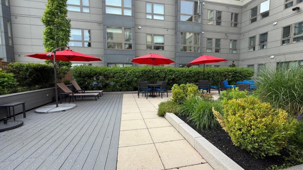 Shared courtyard and outdoor spaces at a multifamily property